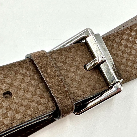 Louis Vuitton Checked Suede Belt / Olive Green MENS SZ 36 - Picture 3 of 7
